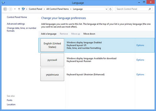 windows 8 переключение языка